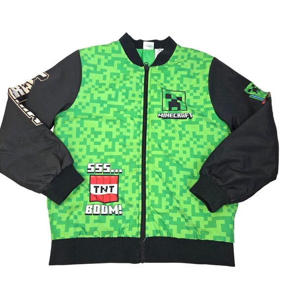 Minecraft 1416 Green Pixelated Creeper Bomber Jacket 4197 - Picture 1 of 10